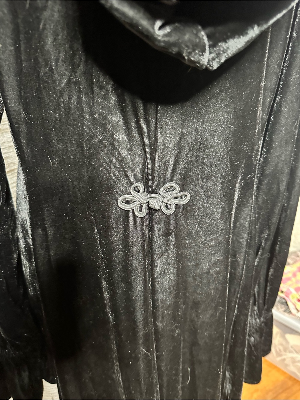 The Pyramid Collection Black Velvet Hooded Duster Coat Frog Closure Large Goth - Picture 7 of 9